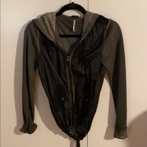 Free People Black & Gray Wind Breaker with Hoodie